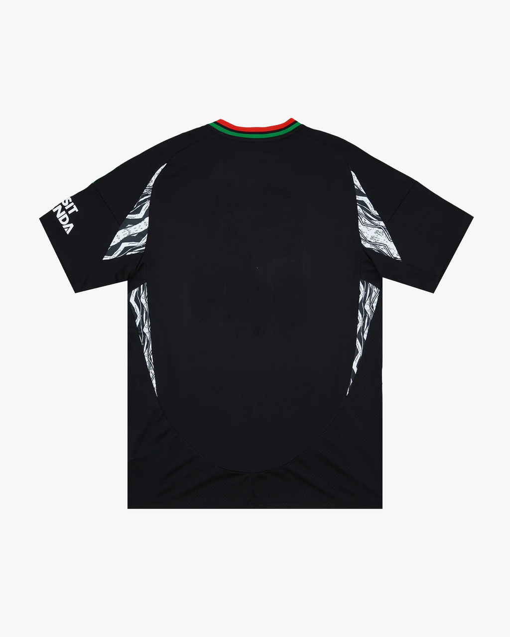 Premium Embroidered Arsenal Away Jersey 2024-25 featuring a red cannon crest, vibrant floral stitching, and signature green stripes on black.