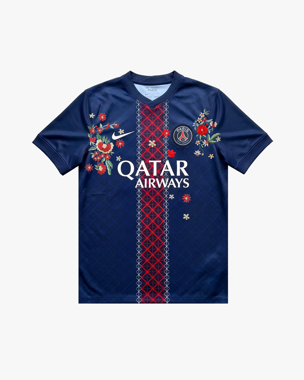 Embroidered PSG Home Jersey 2025-26 featuring floral embroidery on a navy background.