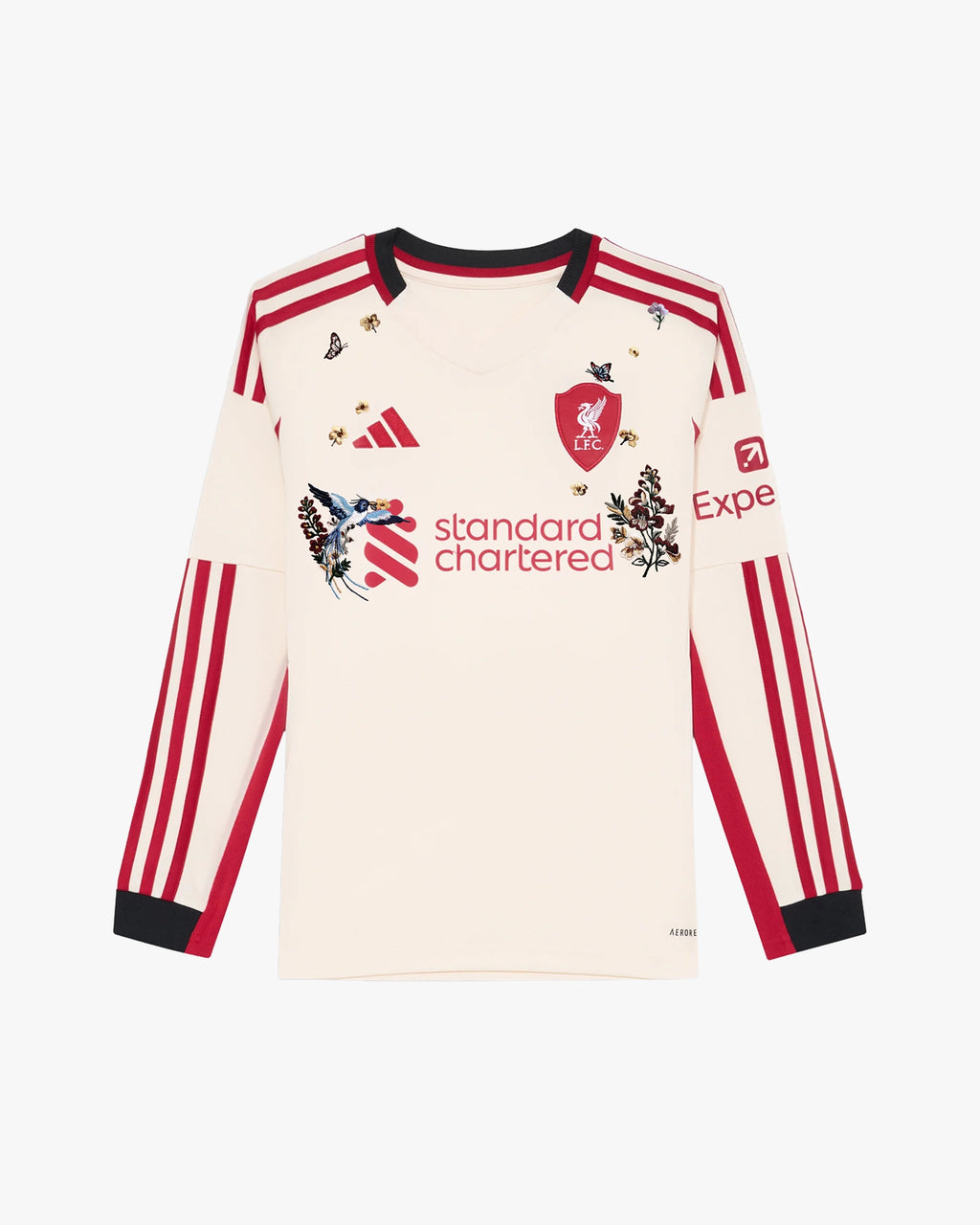 Front view of the Liverpool ‘England Botanical’ Edition 2025-26 Long-Sleeve Jersey featuring floral details and embroidered birds
