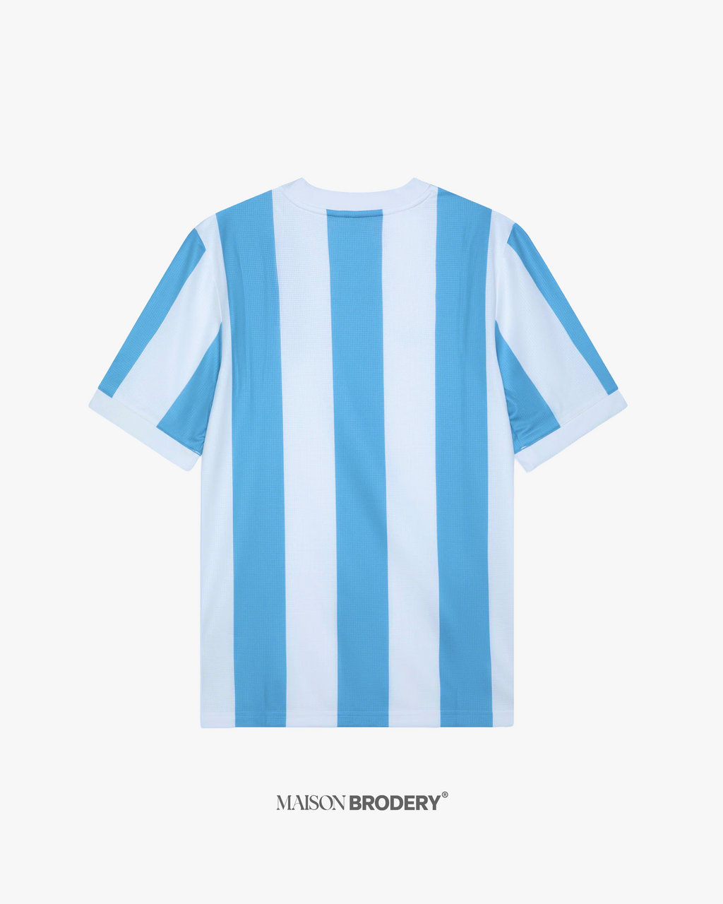 Back view of the Embroidered Argentina 50th Anniversary with clean sky-blue and white vertical stripes.