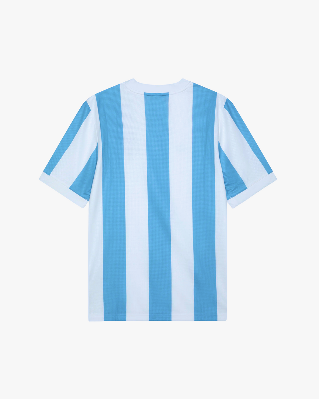 Back view of the Embroidered Argentina 50th Anniversary jersey showcasing sky-blue and white stripes.