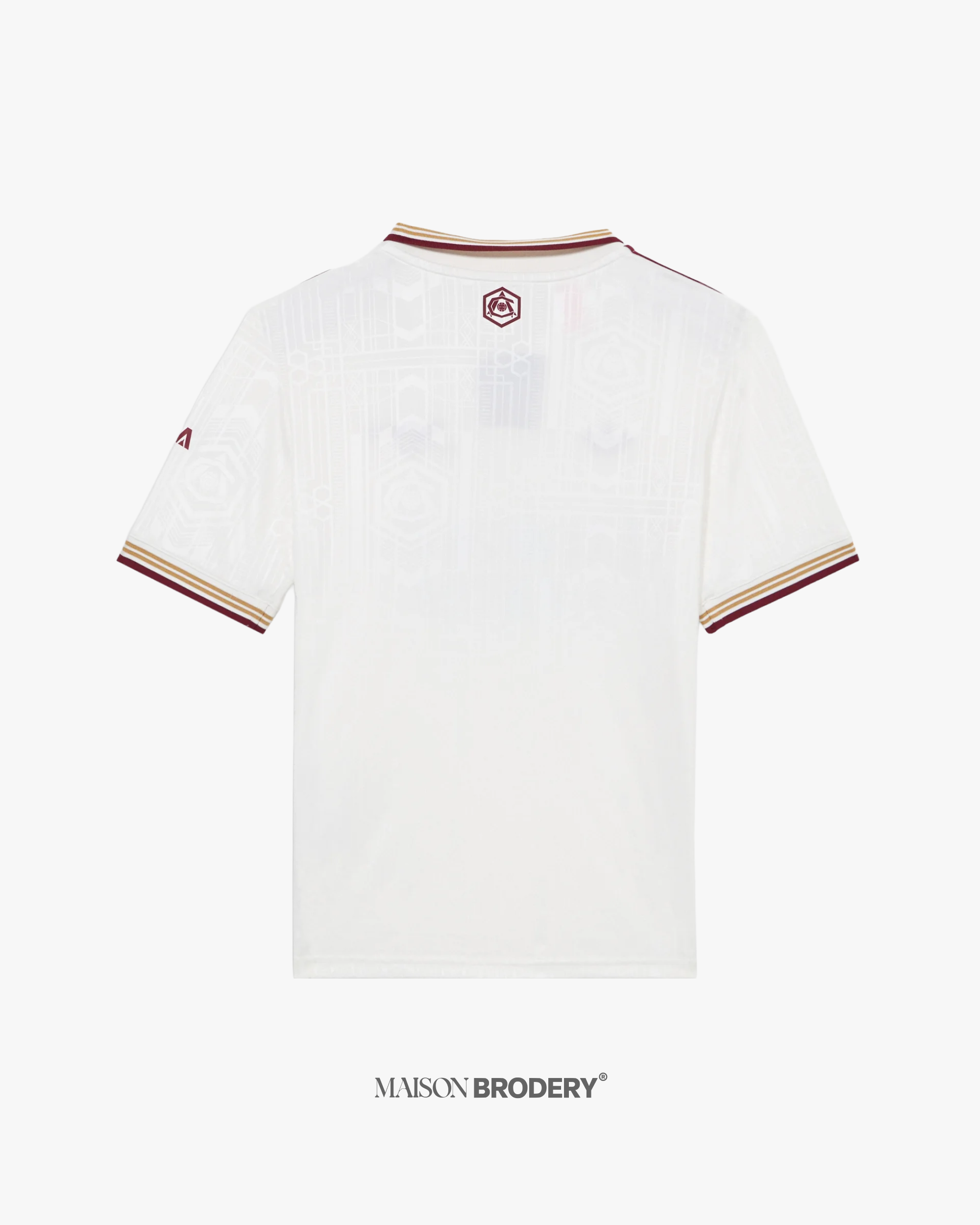 Back view of the Embroidered Arsenal Third Jersey 2025-26 featuring geometric patterns and burgundy details.