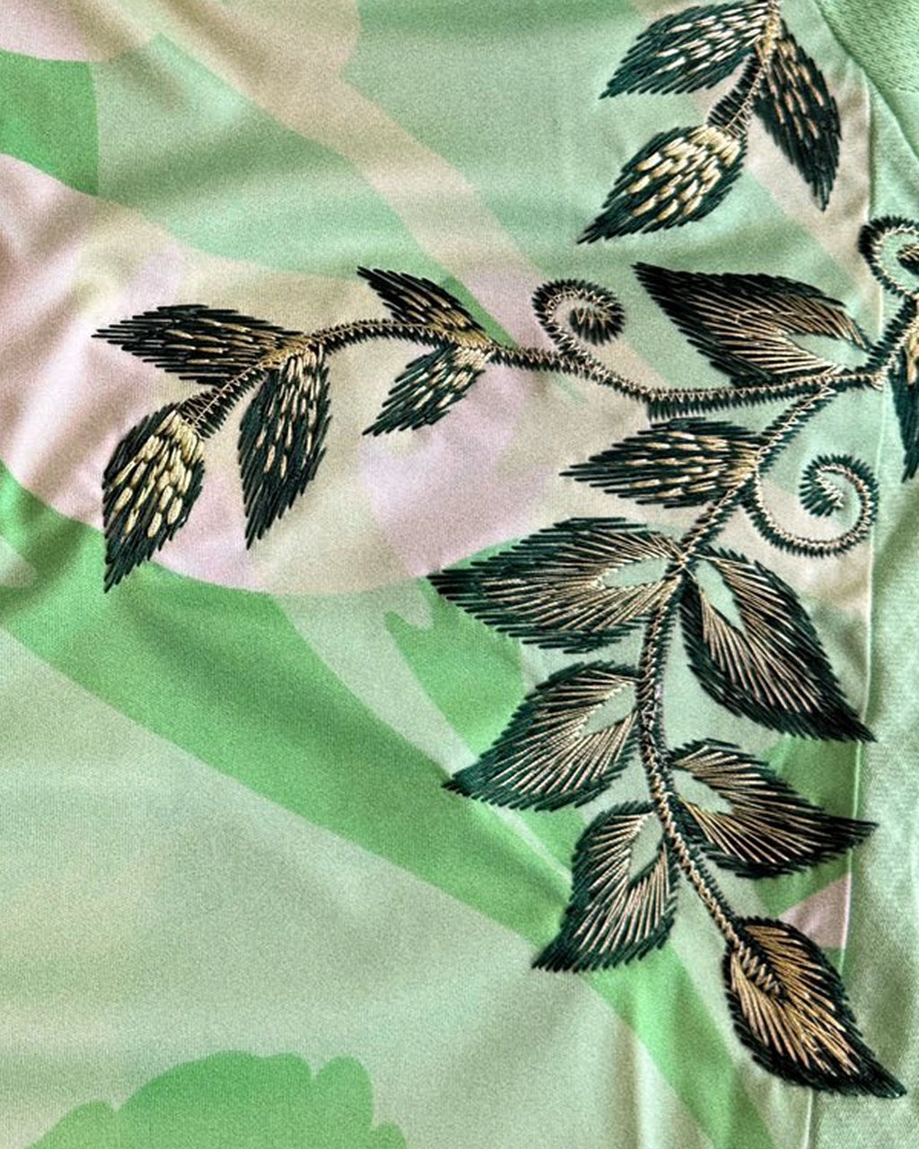 Detailed View Of The Sublimated Light Green Floral Pattern On The Background Of The Italy 'Primavera' Jersey
