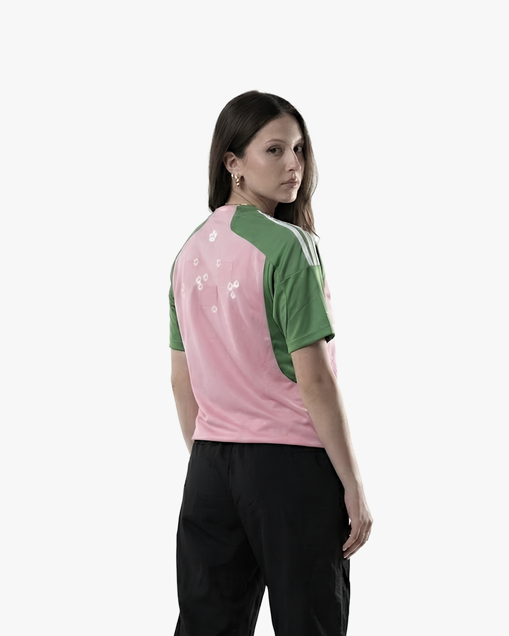 The Embroidered Japan x Nigo 2022 jersey on model, presenting its unique floral aesthetic and high-performance tailored fit.