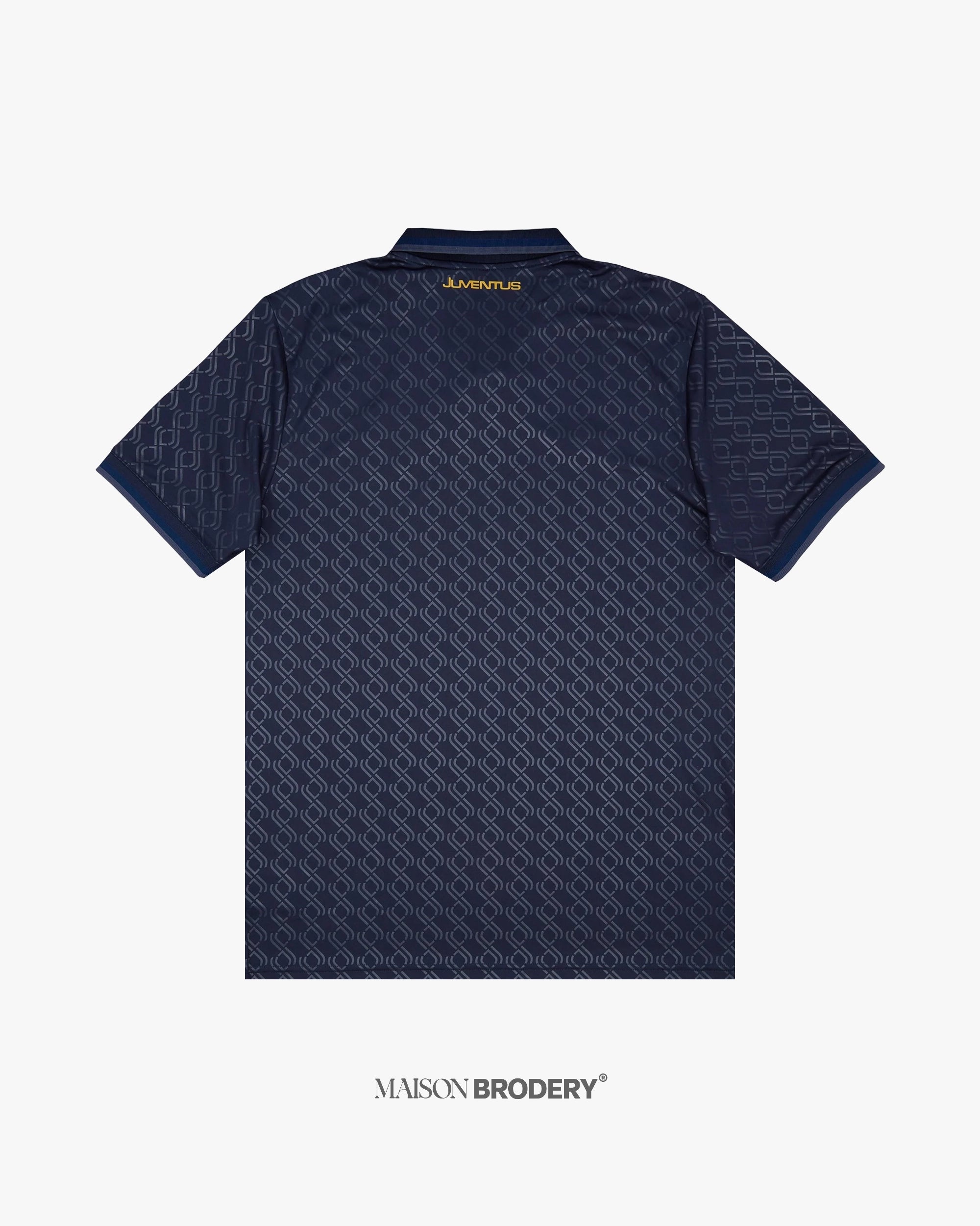 Back view of the Juventus Embroidered Third Jersey 2024-25 with geometric patterns in navy.