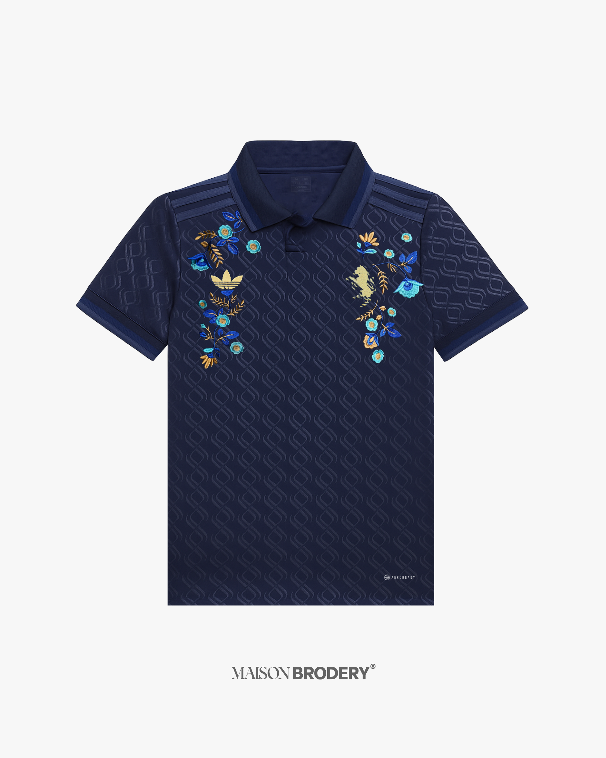 Embroidered Juventus Third Jersey 2024-25 featuring floral embroidery on a deep navy base with jacquard texture.