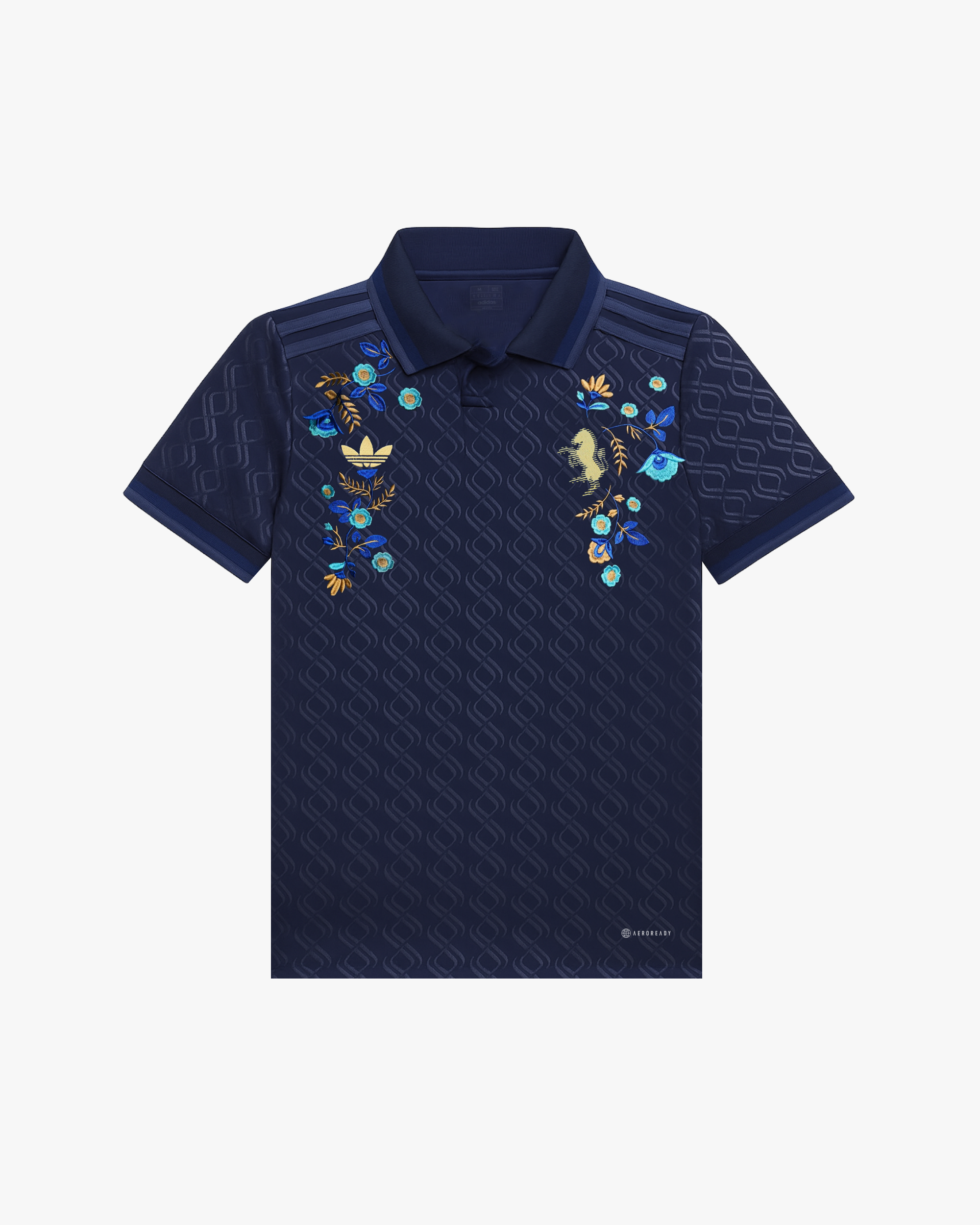 Embroidered Juventus Third Jersey 2024-25 featuring floral embroidery on a navy jacquard background.