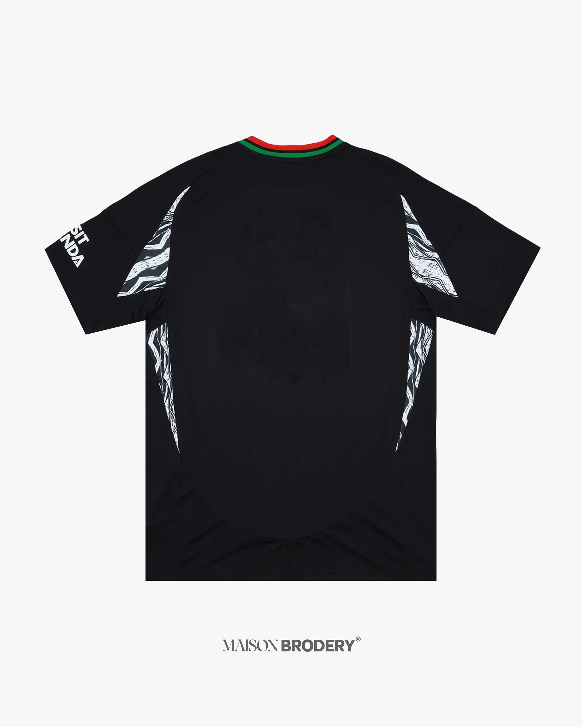 Back view of the Embroidered Arsenal Away Jersey 2024-25 featuring a black design and floral embroidery.